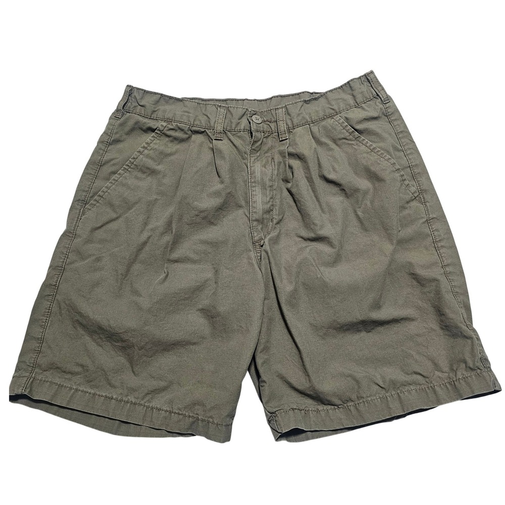 Vintage 90s Wrangler Hero Mens 32 Olive Green Elastic Waist Casual Cotton Shorts